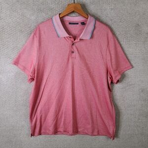 Perry Ellis Shirt Mens XXL Red White Micro Print Short Sleeve Polo Cotton Blend